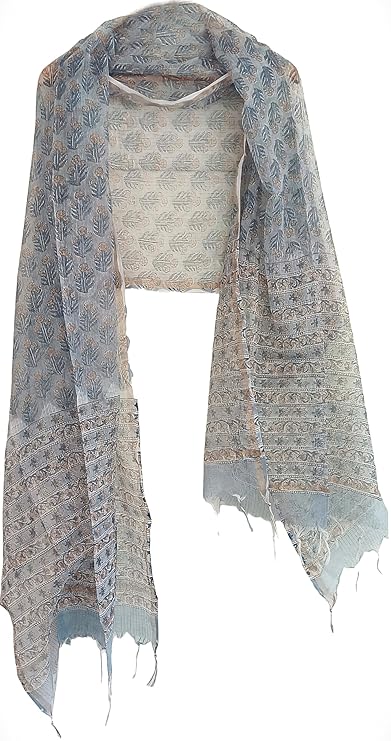India Scarves Bagru Hand Block Floral kota Doria silk cotton Dupatta