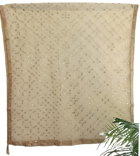 Traditional Embroidered Net Dupatta with Golden Border, Red Sequined Scarf, Diamond Pattern Dupatta, Chunni
