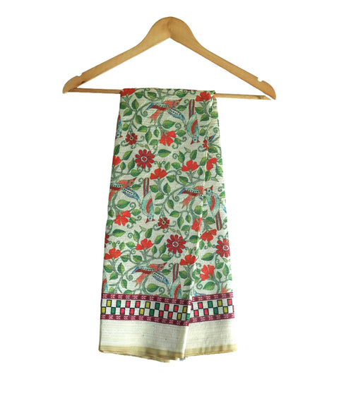 Assam Traditional Dupatta with Multicolor Multi moti Motif | Ethnic Printed Cotton Dupatta with Tassels