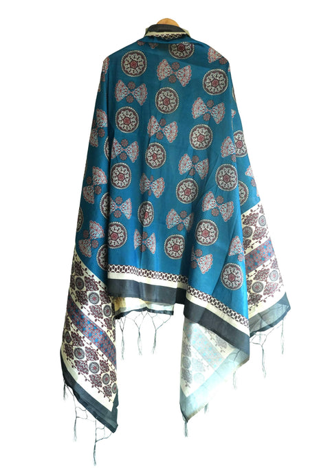 Assam Silk Traditional Dupatta with Multicolor Multi moti Motif | Ethnic Printed Cotton Dupatta with Tassels