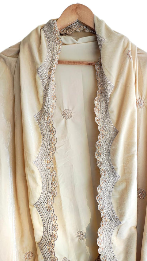 Luxury Micro-Velvet Embroidered Dupatta for Women | Heavy Scalloped Cutwork Border with Butti Work