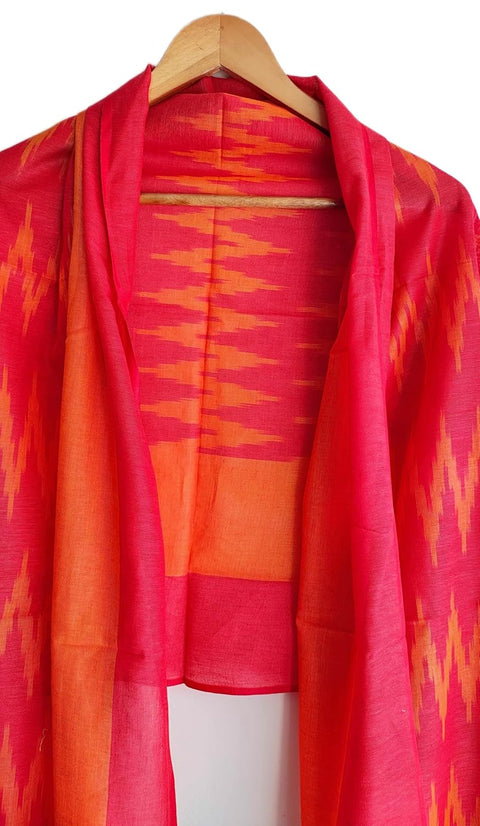 Cotton Ikkat Print Stole for Women, Blue and Indigo, Soft Lightweight Dupatta, 88 x 240 cm, Boho Traditional Indian Style