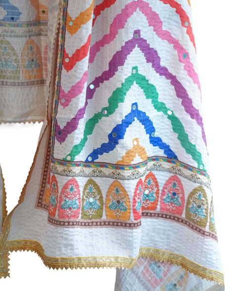 Chinon Pakistani Mirror Work Dupatta, Traditional Embellished Dupatta with Decorative Detailing
