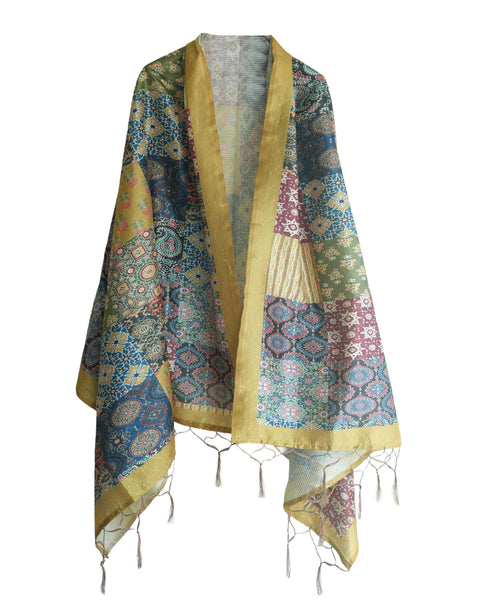 Assam Traditional Dupatta with Multicolor Multi moti Motif | Ethnic Printed Cotton Dupatta with Tassels