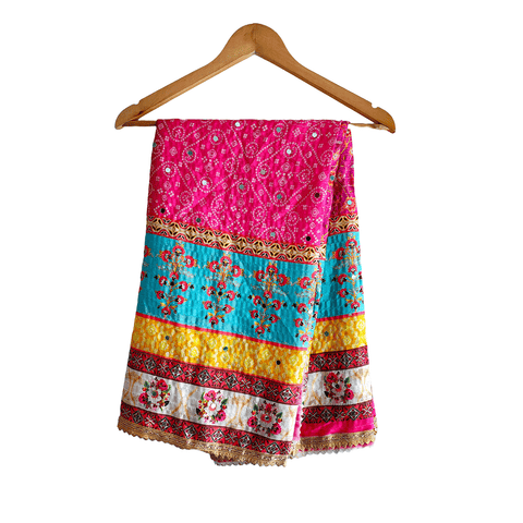 Pakistani Digital Printed Chinnon Multicoloured Dupatta With Heavy Mirror Work