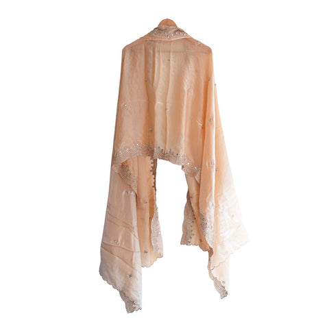 Fendi Fabric Dupatta with Bead Floral Work, Gota Lace Border