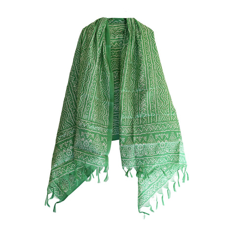 Khadi Cotton Floral Printed Design Dupatta(Light Green )