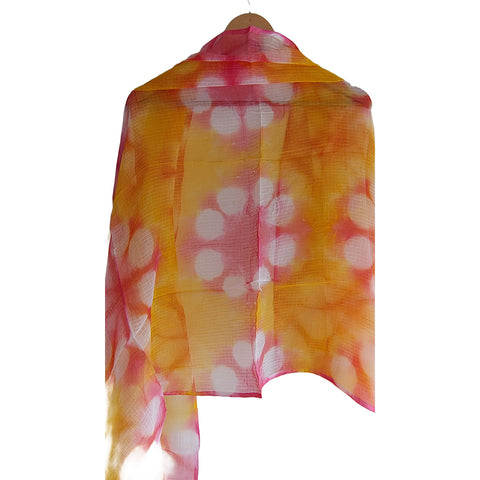 India Scarves Bagru Hand Block Floral kota Doria silk cotton Dupatta (Yellow)
