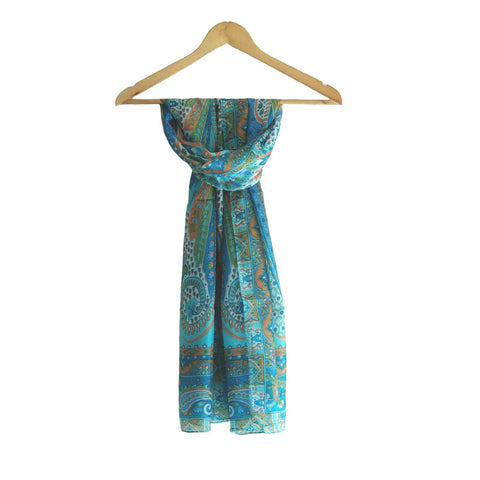 India Scarves Silk Stole, Prints Multi Color, 51 cm Width x 65 cm Length, Lightweight( Green )