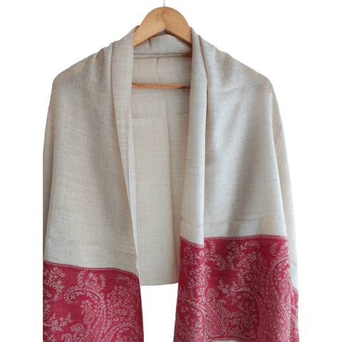 Earthy Elegance Embroidered Wool Stole | White and Red | Warm Winter Wrap for Women