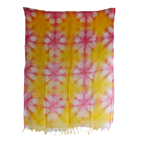 India Scarves Bagru Hand Block Floral kota Doria silk cotton Dupatta (Yellow)