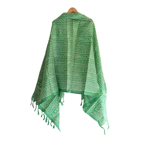 Khadi Cotton Floral Printed Design Dupatta(Light Green )