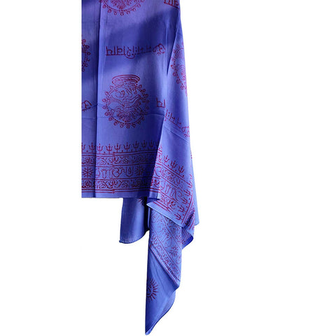 India Scarf Rayon Sarong with Hand-Printed Om Motifs( Dark Blue )