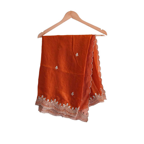 Fendi Fabric Dupatta with Bead Floral Work, Gota Lace Border