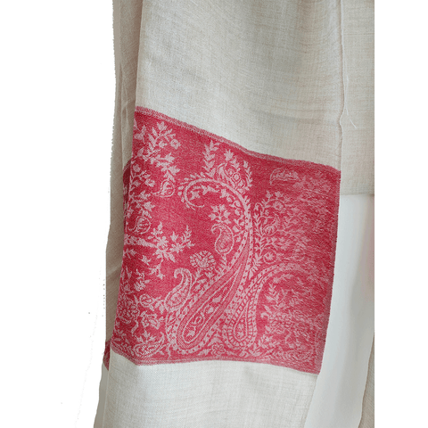 Earthy Elegance Embroidered Wool Stole | White and Red | Warm Winter Wrap for Women