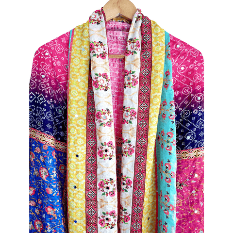 Pakistani Digital Printed Chinnon Multicoloured Dupatta With Heavy Mirror Work