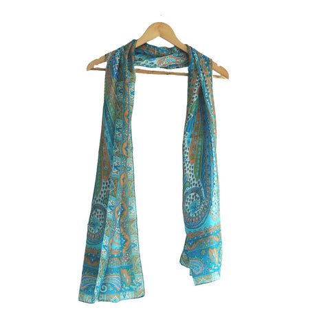 India Scarves Silk Stole, Prints Multi Color, 51 cm Width x 65 cm Length, Lightweight( Green )