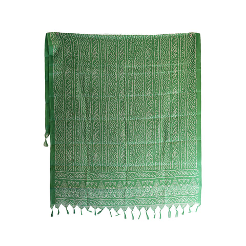 Khadi Cotton Floral Printed Design Dupatta(Light Green )