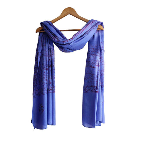 India Scarf Rayon Sarong with Hand-Printed Om Motifs( Dark Blue )