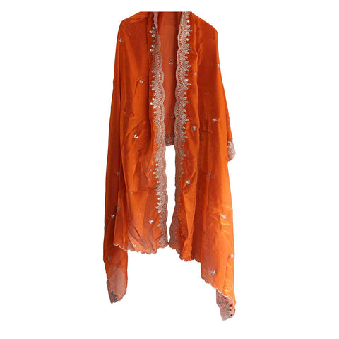 Fendi Fabric Dupatta with Bead Floral Work, Gota Lace Border