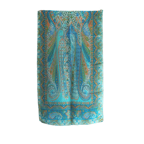 India Scarves Silk Stole, Prints Multi Color, 51 cm Width x 65 cm Length, Lightweight( Green )