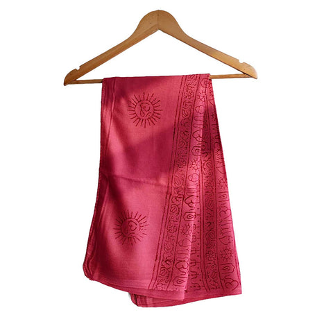 India Scarf Rayon Sarong with Hand-Printed Om Motifs( Dark Pink )