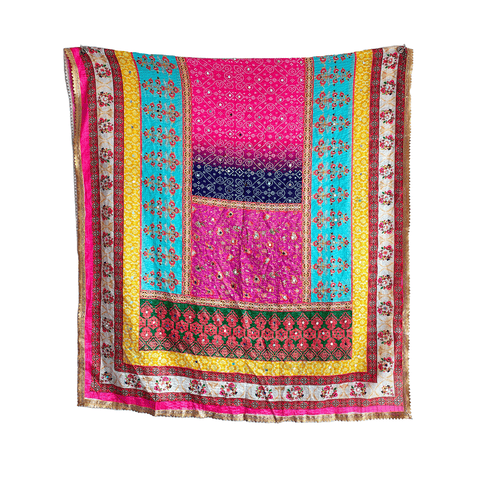Pakistani Digital Printed Chinnon Multicoloured Dupatta With Heavy Mirror Work
