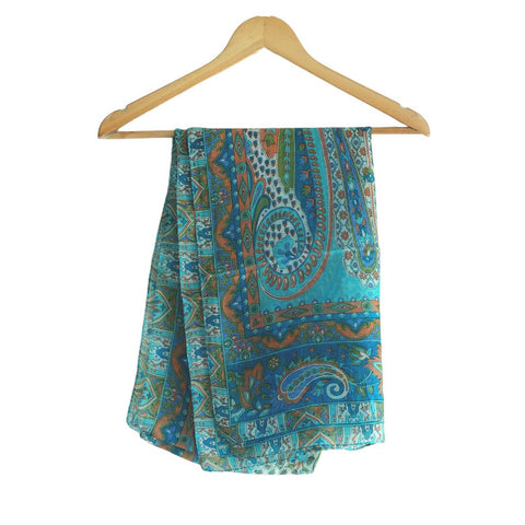India Scarves Silk Stole, Prints Multi Color, 51 cm Width x 65 cm Length, Lightweight( Green )