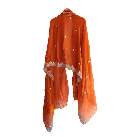 Fendi Fabric Dupatta with Bead Floral Work, Gota Lace Border