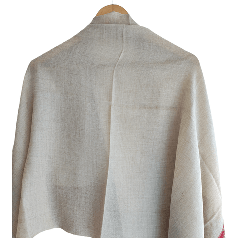 Earthy Elegance Embroidered Wool Stole | White and Red | Warm Winter Wrap for Women