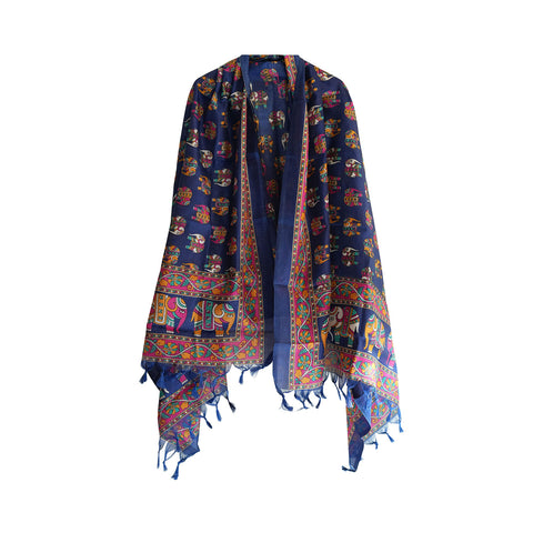 Khadi Cotton Floral Printed Design Dupatta(Royal Green )