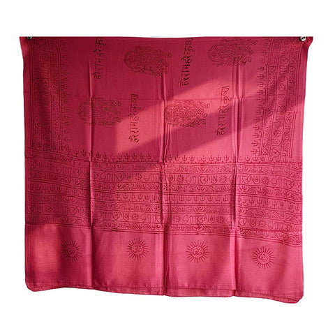 India Scarf Rayon Sarong with Hand-Printed Om Motifs( Dark Pink )