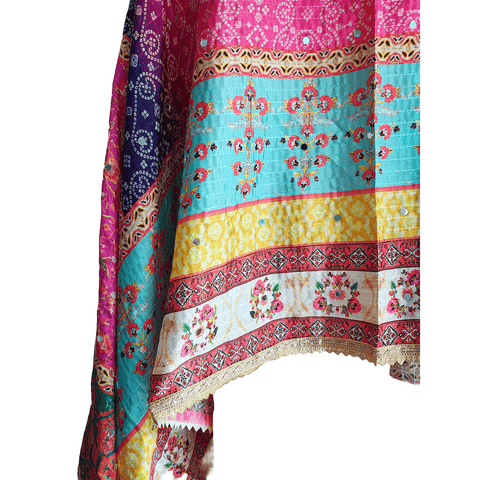 Pakistani Digital Printed Chinnon Multicoloured Dupatta With Heavy Mirror Work