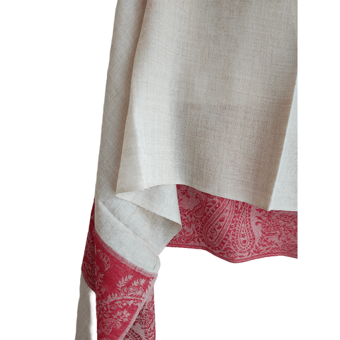 Earthy Elegance Embroidered Wool Stole | White and Red | Warm Winter Wrap for Women