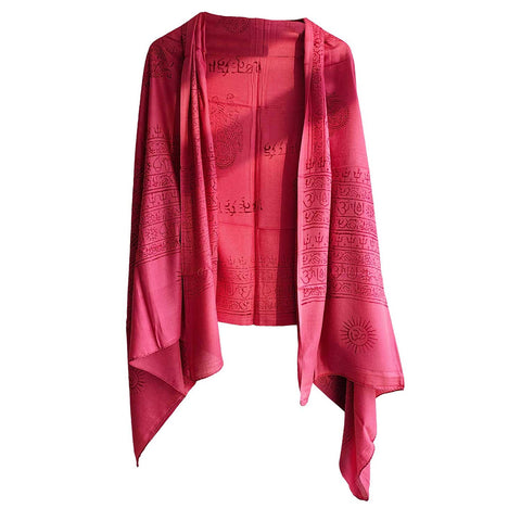India Scarf Rayon Sarong with Hand-Printed Om Motifs( Dark Pink )