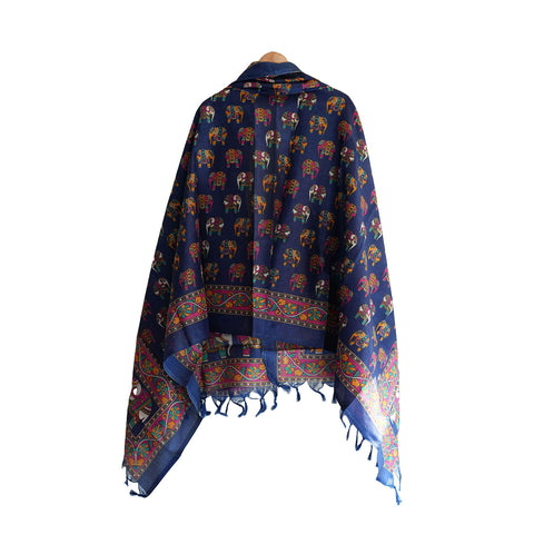 Khadi Cotton Floral Printed Design Dupatta(Royal Green )