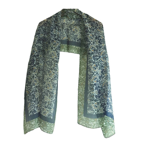 India Scarves Silk Stole, Prints Multi Color, 51 cm Width x 65 cm Length, Lightweight( Dark Green )