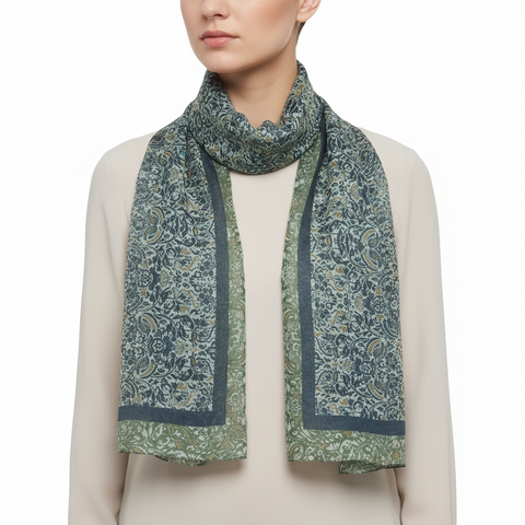 Green Printed Silk Stole 51x65cm – India Scarves