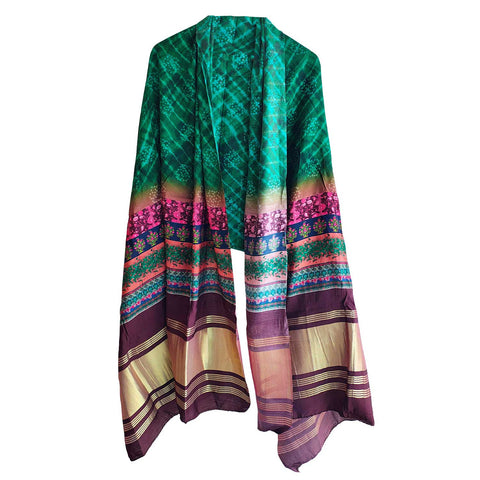 India Scarves Semi Gaji Silk Bandhani Dupatta(Green)
