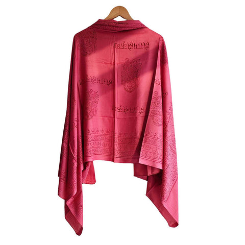 India Scarf Rayon Sarong with Hand-Printed Om Motifs( Dark Pink )