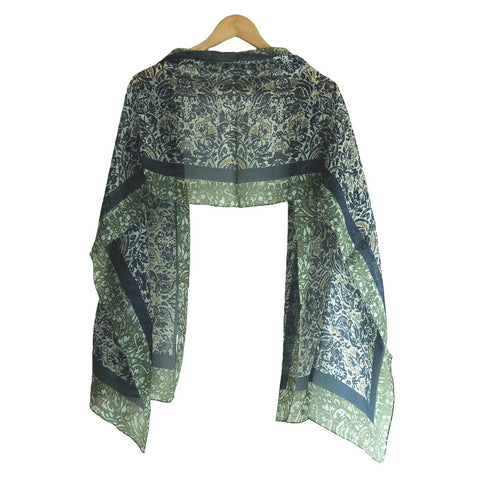 India Scarves Silk Stole, Prints Multi Color, 51 cm Width x 65 cm Length, Lightweight( Dark Green )