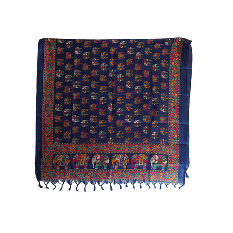 Khadi Cotton Floral Printed Design Dupatta(Royal Green )