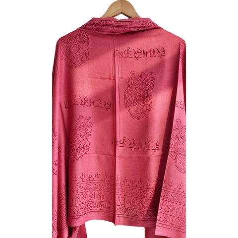 India Scarf Rayon Sarong with Hand-Printed Om Motifs( Dark Pink )