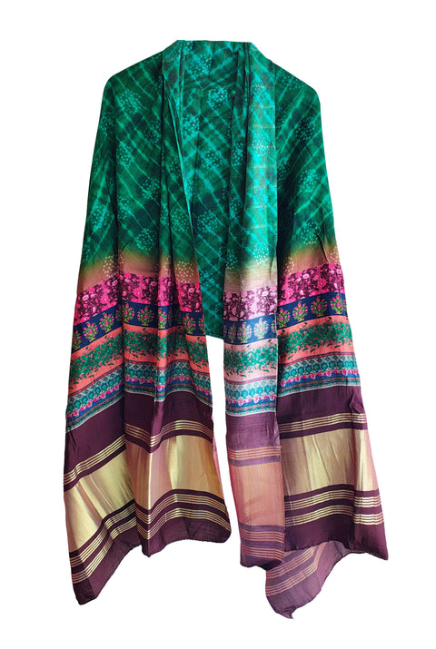 India Scarves Semi Gaji Silk Bandhani Dupatta(Green)