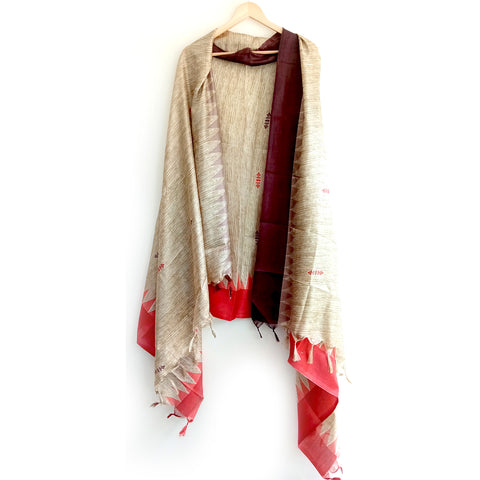 Khadi Cotton Silk Red and Beige Color Floral Design Print Dupatta