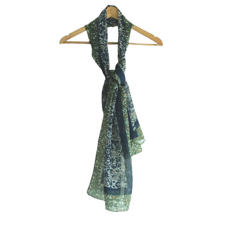 India Scarves Silk Stole, Prints Multi Color, 51 cm Width x 65 cm Length, Lightweight( Dark Green )