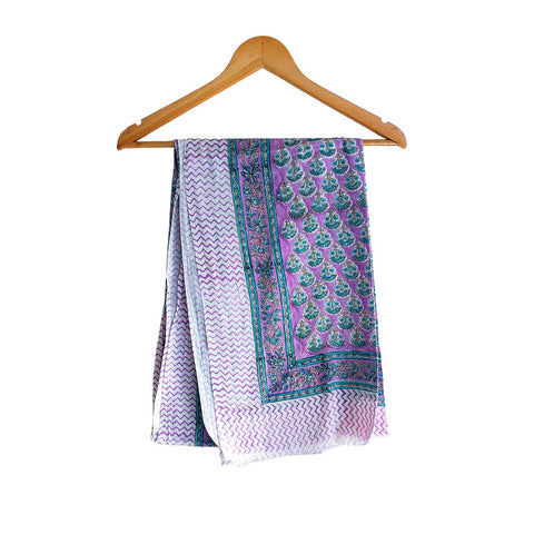 Bagru Block Print Pure Cotton Sarong, Sarong Beach Wrap, Cotton Sarong, Pareo, Summer Beach Pareo,Size 45X80 Inc (Purple And Blue)