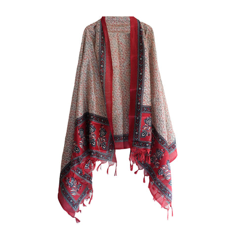 Khadi Cotton Floral Print Design Dupatta(Beige)