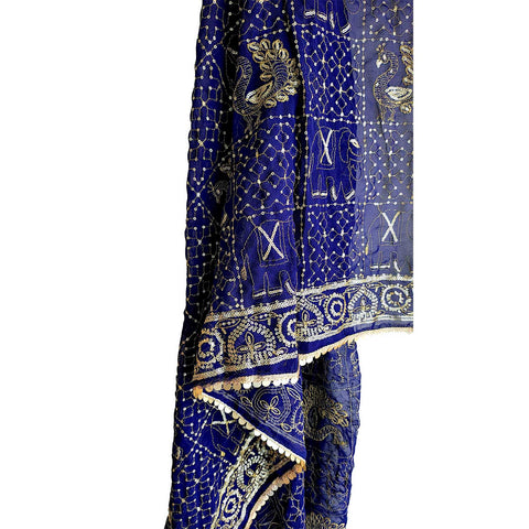 India Scarves Handcrafted Paisley Grid Dupatta in Georgette with Ornate Border Detailing