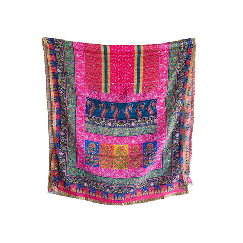 Pakistani Digital Printed Chinnon Dupatta With Heavy Mirror Work(Pink Color)